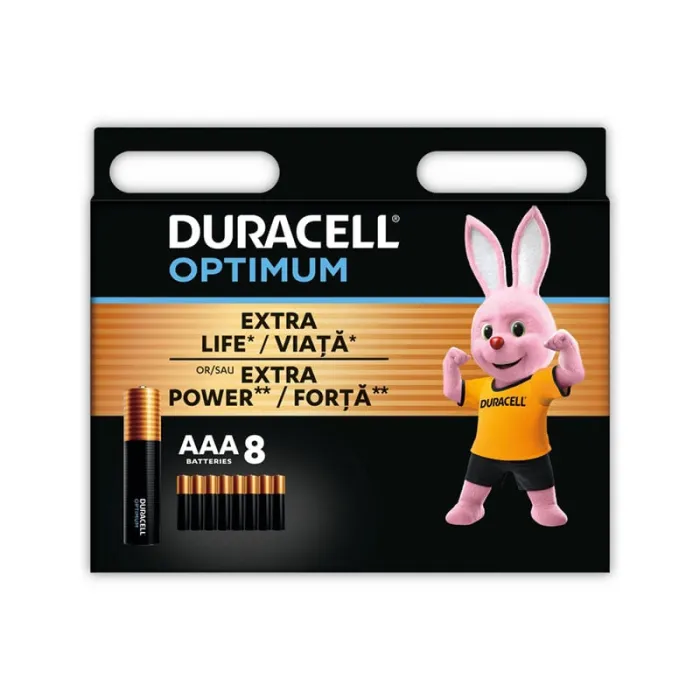 Алкални батерии Duracell Optimum, AAA, LR03, 1,5 V, 8 броя