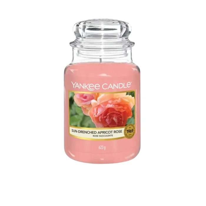 Ароматизирана свещ Yankee Candle Sun-Drenched Apricot Rose, аромат кайсия и роза, 623 г