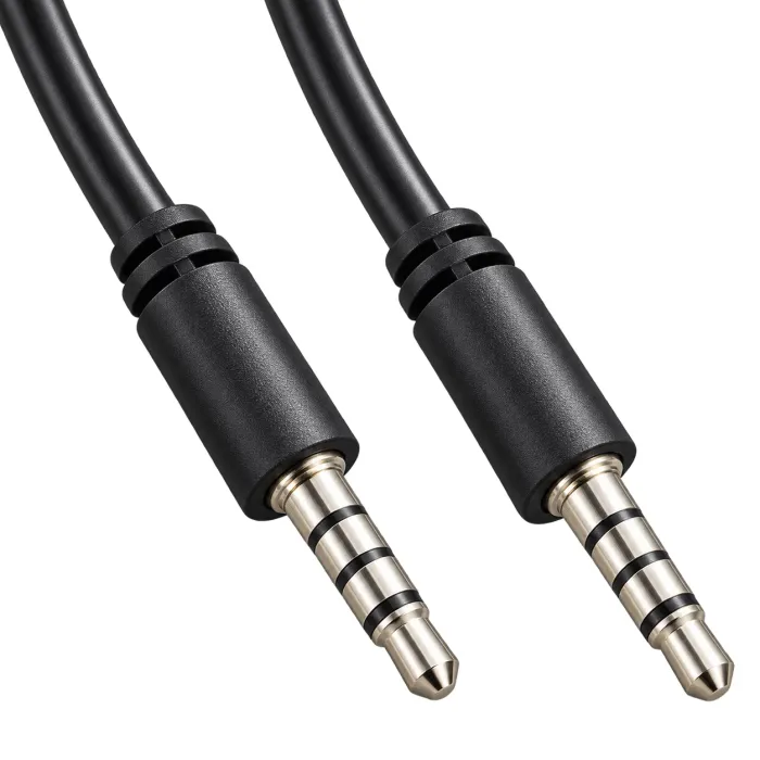 Аудио кабел VCom CV204-2.0m, 3.5 mm 4-пинов мъжки към мъжки, CTIA с поддръжка на микрофон, екраниран, с IC, 2 m, черен