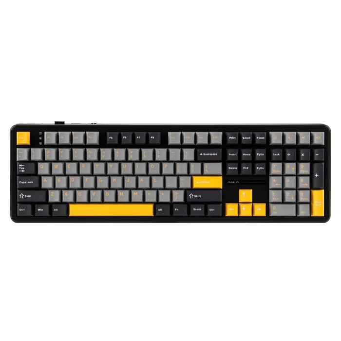 AULA F108 безжична механична клавиатура, 108 клавиша, Volcano Switch, RGB, Grey Yellow