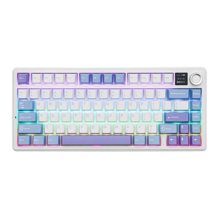 AULA F75 MAX White/Blue/Purple безжична механична геймърска клавиатура, Reaper Linear, TFT, RGB