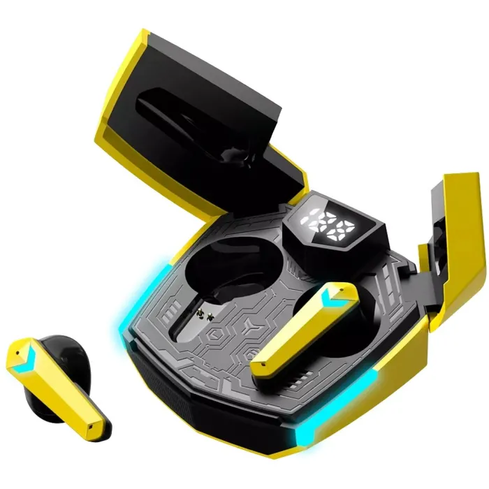 Слушалки  CANYON GTWS-2, Gaming True Wireless Headset, BT 5.3 stereo, 45ms low latency, 37.5 hours, USB-C, Жълт цвят