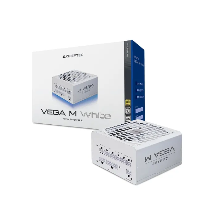 CHIEFTEC VEGA M White PPG-750-CW 750W ATX 3.1 захранване – 80 PLUS Gold, Fully Modular, PCIe 5.0 16-pin 12V-2x6