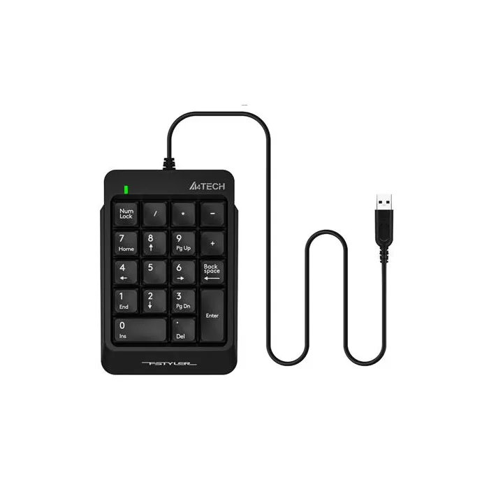 Цифрова клавиатура A4tech FK13P, жична, USB, нископрофилни бутони, черна, съвместима с Windows