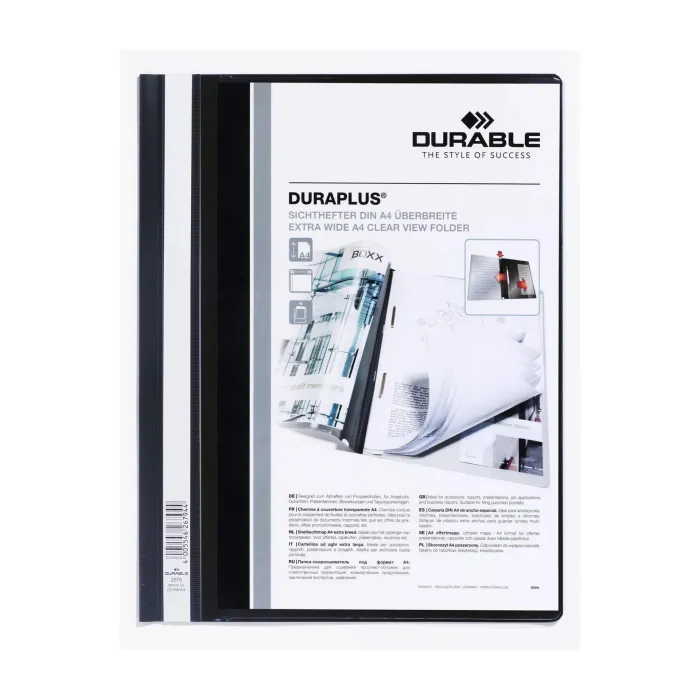 Durable Папка Duraplus, A4 , PP, с джоб на корицата, черна