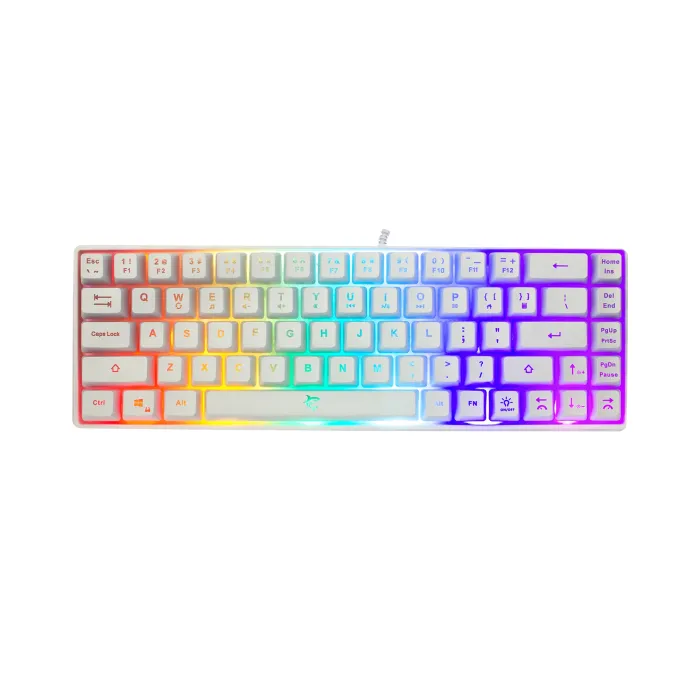 Геймърска клавиатура White Shark RONIN, мембранни суичове, 68 клавиша, 60%, USB, Anti-Ghosting, Rainbow подсветка, бяла, английска US подредба