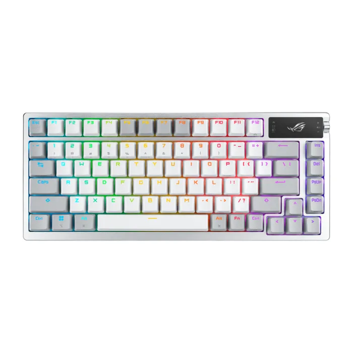Геймърска механична клавиатура ASUS ROG Azoth, безжична RF 2.4GHz, ROG NX Mechanical Switch Snow, RGB подсветка на всеки клавиш, макро бутони, бяла