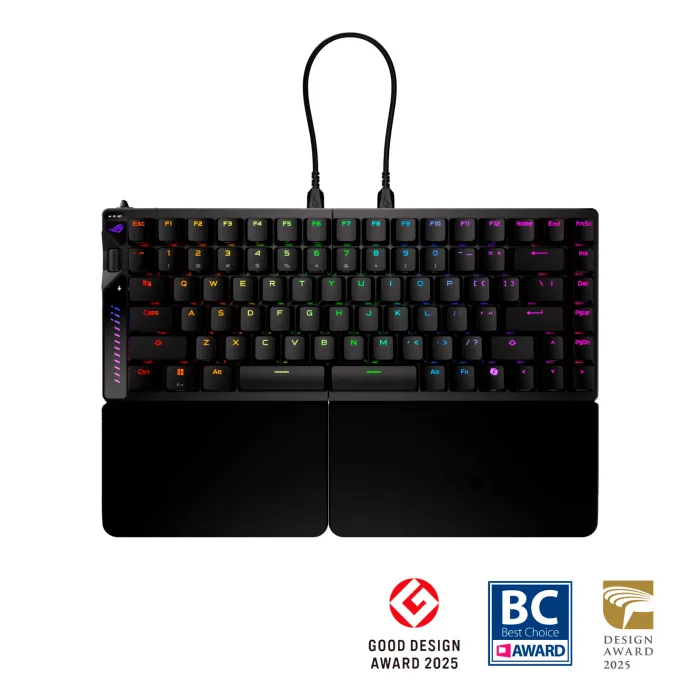 Геймърска механична клавиатура ASUS ROG Falcata 75% - ROG HFX V2 Magnetic Switch, RF 2.4 GHz, RGB подсветка, макро бутони, PBT keycaps, черна
