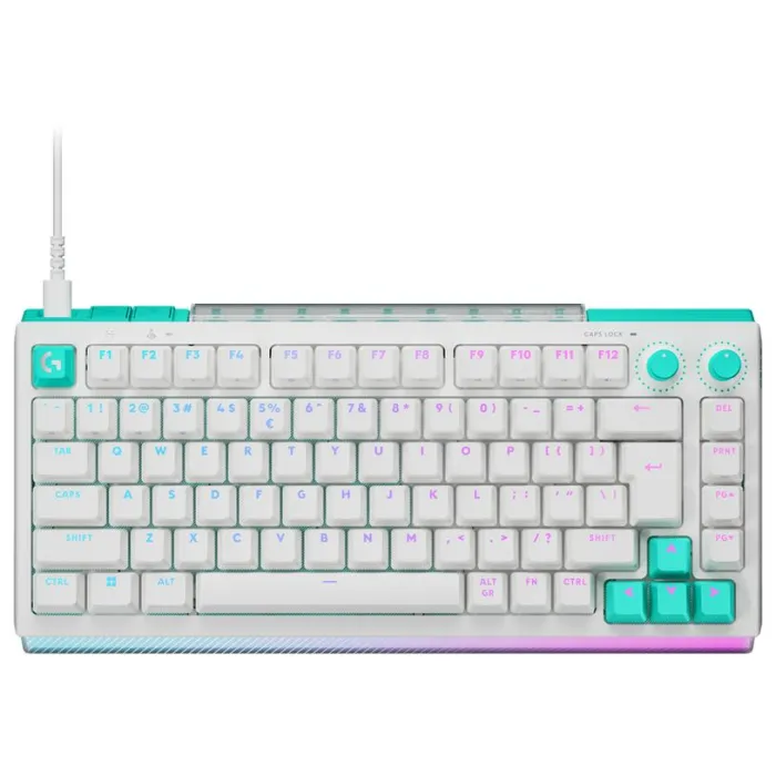 Геймърска механична клавиатура LOGITECH G512 X 75, Dual Swap Analog/Mechanical Switch, tactile суичове, RGB подсветка, USB, кабелна, бяла, компактна