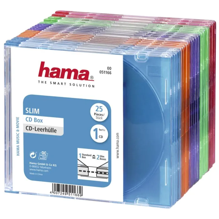 Hama Slim CD кутийки за дискове, опаковка от 25 бр, цветни