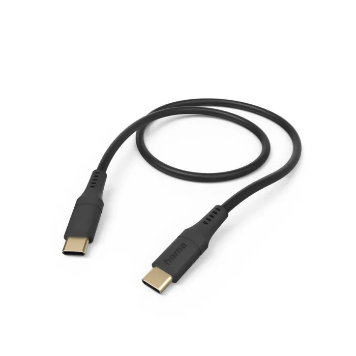 Кабел за зареждане HAMA Flexible, USB-C към USB-C, 1,5 м, силиконов, двойно екраниран, черен