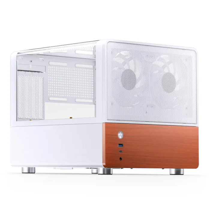 Компютърна кутия JONSBO V12, Mini Tower, Mini ITX, бяла, 2 включени вентилатора, GPU до 260 mm, CPU охладител до 140 mm, 1 x USB-C