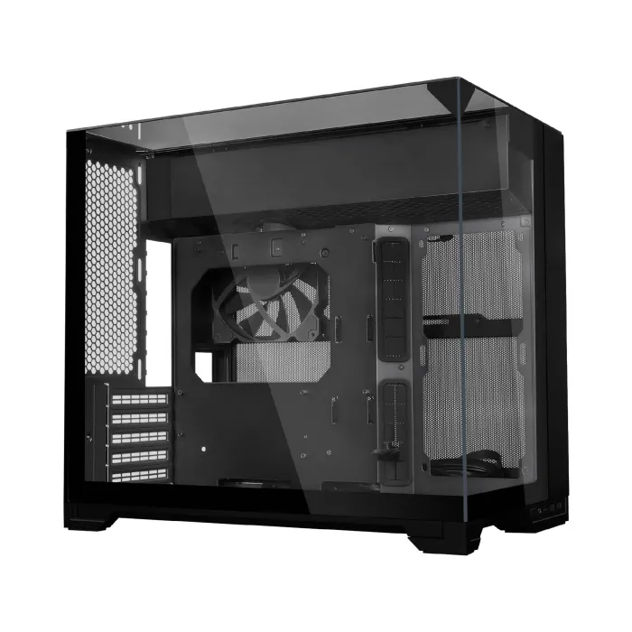 Компютърна кутия Lian Li O11 Vision-M, mATX/Mini-ITX, Mini Tower, закалено стъкло, двукамерен дизайн, водно охлаждане до 360 mm, 1 x 140 mm вентилатор, черна
