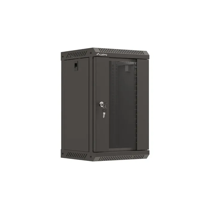 Комуникационен шкаф, Lanberg rack cabinet 10" wall-mount 9U/300x300 (flat pack) with glass door black