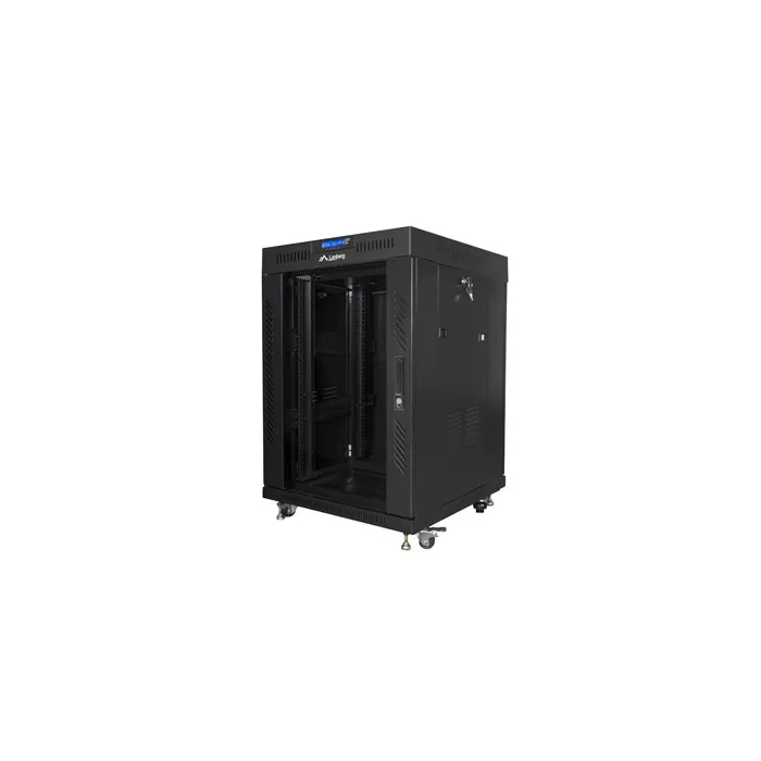 Комуникационен шкаф, Lanberg rack cabinet 19" free-standing 15U/600x600 (flat pack) with glass door lcd black v2