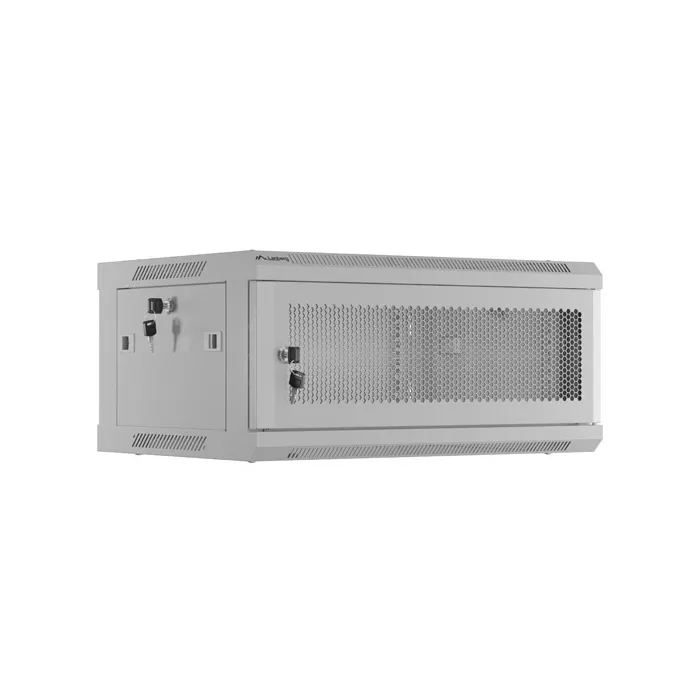 Комуникационен шкаф, Lanberg rack cabinet 19" wall-mount 4U/600x450 with perforated door grey (flat pack)
