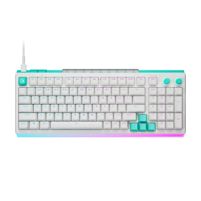 Механична геймърска клавиатура LOGITECH G512 X 98, Dual Swap Analog/Mechanical Switch, аналогова, с кабел USB, tactile суичове, RGB подсветка, пълен размер, бяла