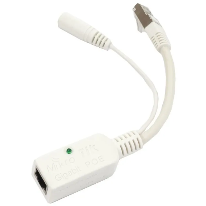Гигабитов PoE инжектор MikroTik RBGPOE, вход 18–57 V, изходно напрежение като входното, за RouterBOARD, екранирани Ethernet конектори