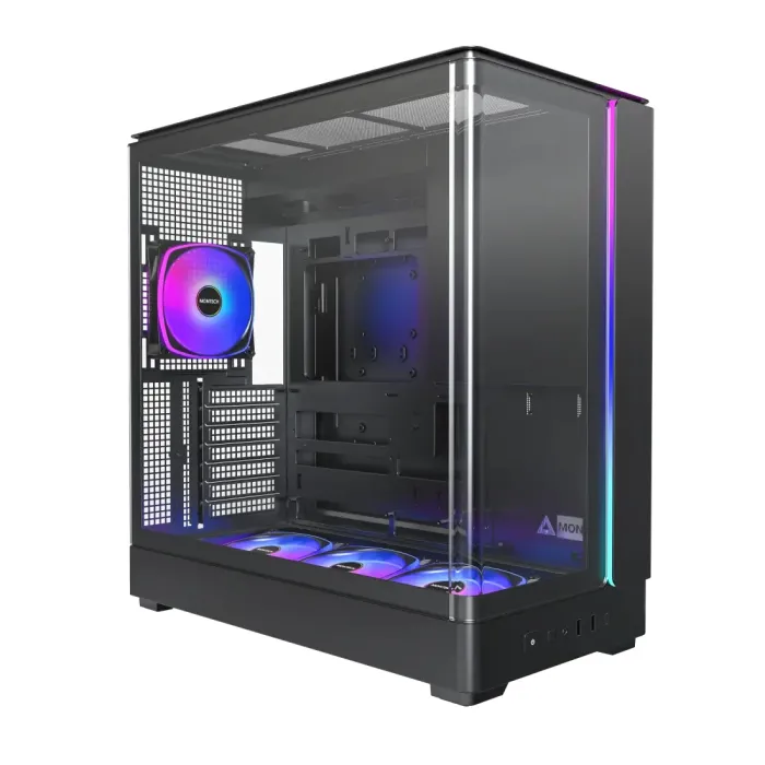 MONTECH KING 45 PRO Black – ATX Mid Tower кутия с панорамно извито tempered glass, 4×120mm ARGB вентилатора, USB-C