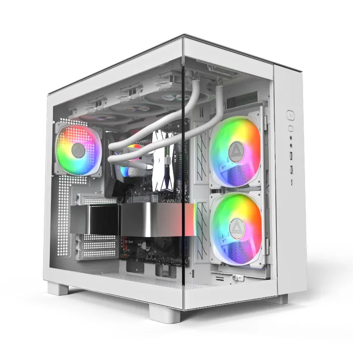 Кутия за компютър, Montech KING 65 Pro, Dual Chamber Mid-tower Case, 3 ARGB Fans, White