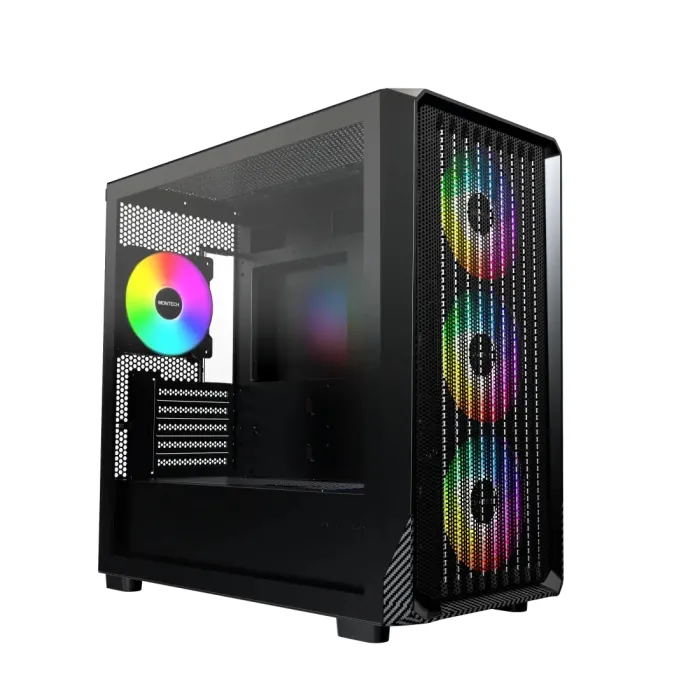 MONTECH X5M Black – mATX кутия с high-airflow mesh, 4×120mm ARGB вентилатора, USB-C, GPU до 405 mm