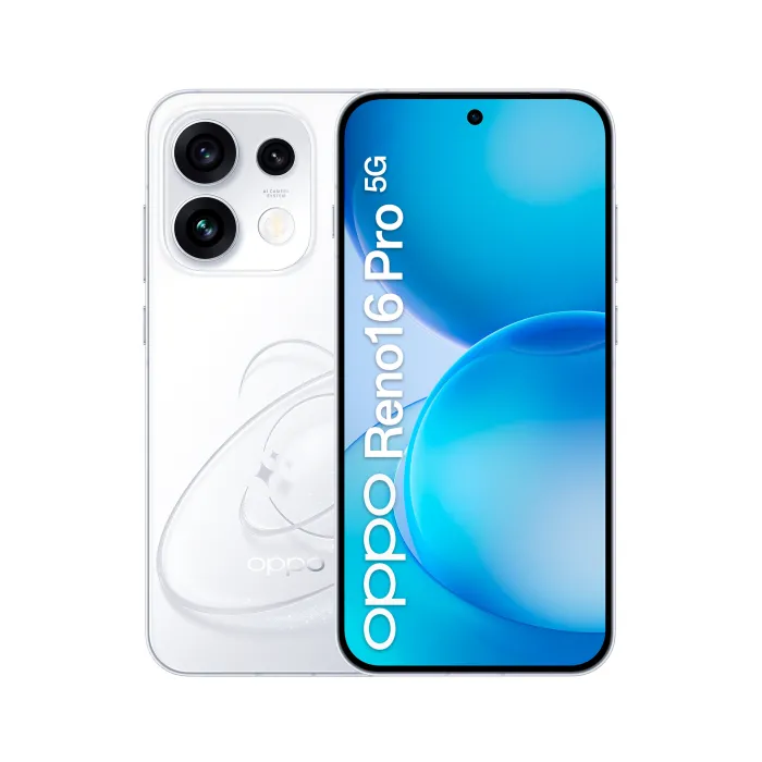 Смартфон OPPO Reno16 Pro 5G CPH2863, 6,32" AMOLED дисплей, 12 GB RAM, 512 GB памет, тройна камера 200 MP, 6000 mAh, бял