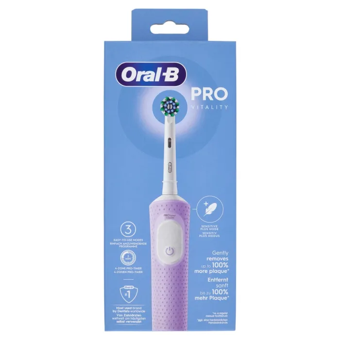 Електрическа акумулаторна четка за зъби Oral-B Vitality Pro, 3 режима, Sensitive+ режим, вграден 2-минутен таймер, таймер за 4 зони, кръгла почистваща технология Oral-B