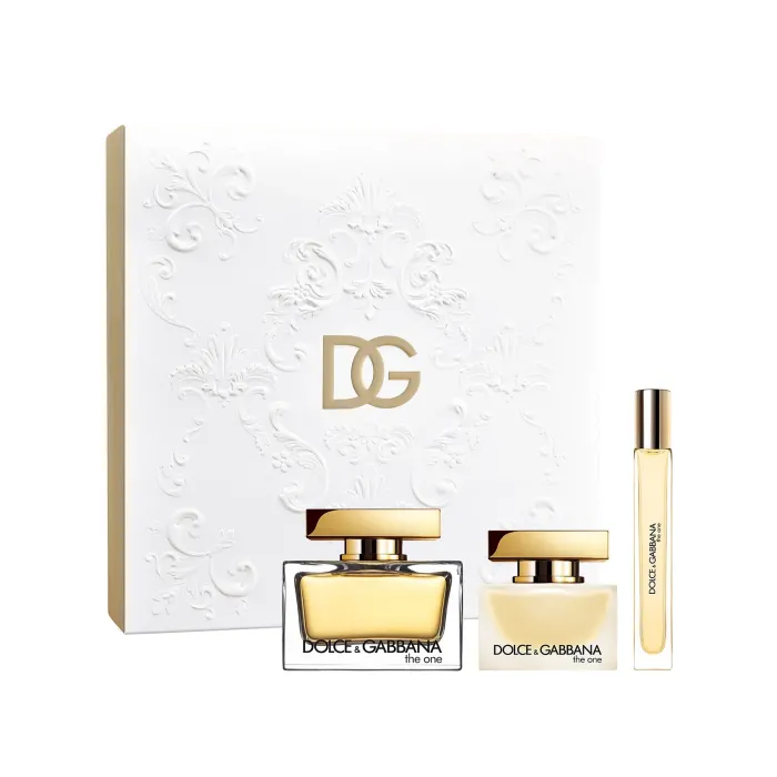 Подаръчен комплект Dolce & Gabbana The One, парфюмна вода за жени 75 ml, ароматизиран мист за коса 30 ml и парфюмна вода за жени 10 ml