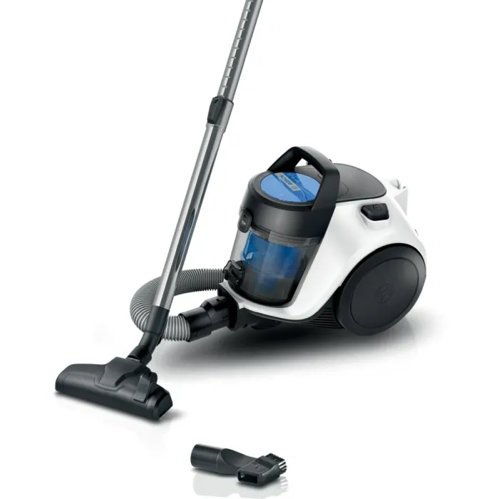 Прахосмукачка без торба BOSCH BGC05LW2 Cleann’n SER2, 700 W, контейнер 1,5 l, миещ се EPA H12 филтър, 76 dB, бяла/синя