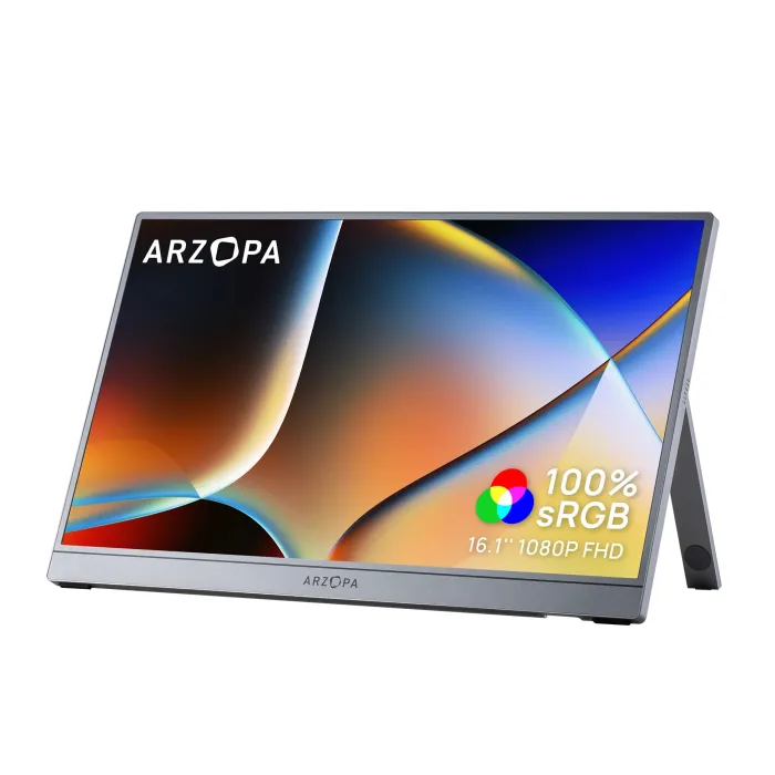 Преносим монитор Arzopa Z1C, 16.1″, Full HD 1920 x 1080, IPS, 60 Hz, 100% sRGB, вградени високоговорители, сив