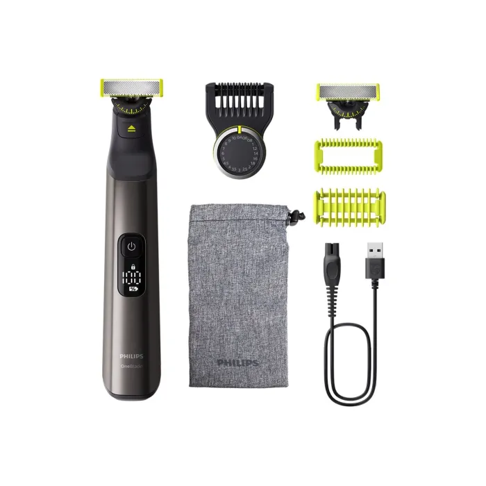 Самобръсначка и тример за лице и тяло PHILIPS OneBlade Pro 360 Face and Body, 20 настройки, 0,4–10 mm, до 120 мин работа, сухо и мокро бръснене, IPX7, LED дисплей