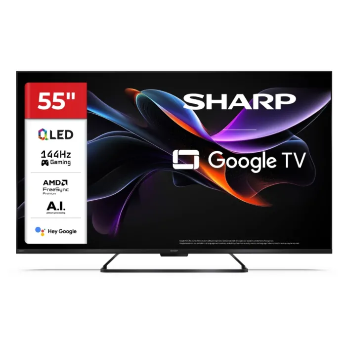 Sharp 55HR7265E, 55" QLED  GOOGLE TV, 4K 144Hz Quantum Dot 3840x2160 Frameless, AQUOS AI, DVB-T/T2/C