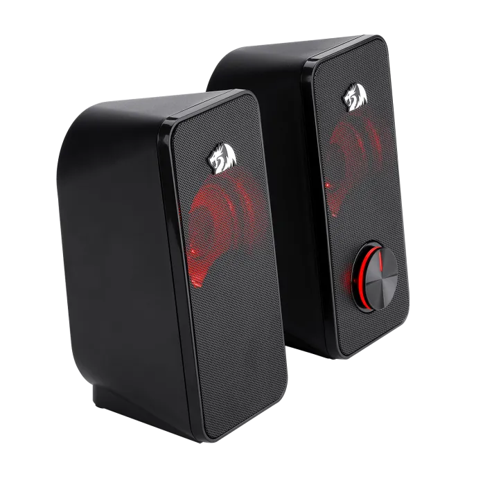 Стерео тонколони Redragon Stentor GS500, 2.0, 3.5 mm, USB захранване, червена LED подсветка, черни