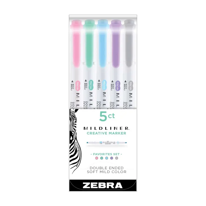Текст маркери Zebra Pen Mildliner Favorites, двустранни, комплект 5 цвята