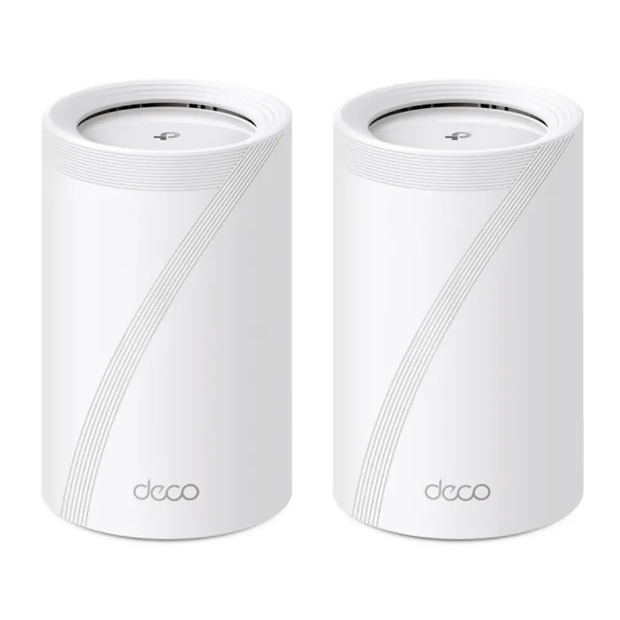 Mesh Wi‑Fi система TP-LINK Deco BE65, комплект 2 модула, Wi-Fi 7, трибандова 2.4/5/6 GHz, BE9300, 4×2.5 Gbps порта, USB 3.0, бяла