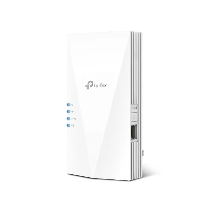 Усилвател на Wi‑Fi сигнала TP-LINK RE700X, Wi‑Fi 6 AX3000, двубандов 2,4/5 GHz, до 574/2402 Mbps, 1× Gigabit Ethernet, OneMesh и EasyMesh