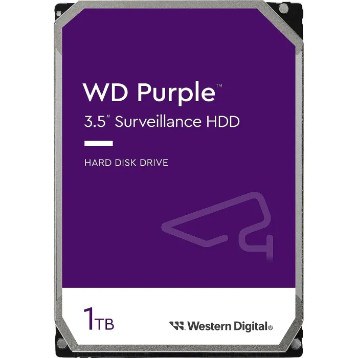 Твърд диск WD WD Purple WD11PURZ, 1 TB, за видеонаблюдение, 5400 rpm, SATA 3 6 Gb/s, 3.5", 64 MB буфер