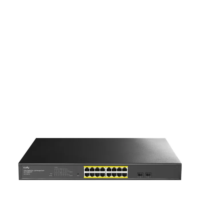 Управляем Gigabit PoE+ комутатор Cudy GS1016EPS2, 16 порта, 2× Gigabit SFP слота, IEEE 802.3at, монтаж в шкаф
