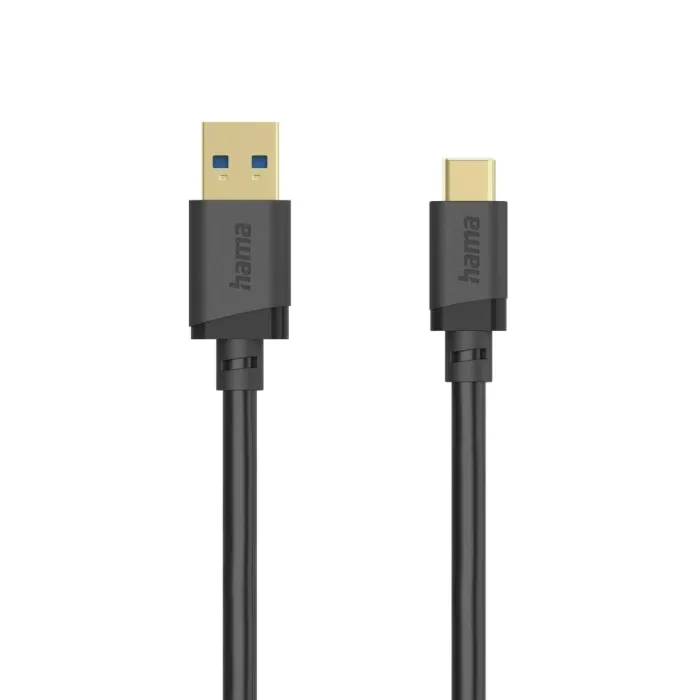USB кабел HAMA 202007, USB-A мъжки към USB-C мъжки, USB 3.2 Gen 1, 5 Gbit/s, дължина 3 м, двойно екраниран, черен