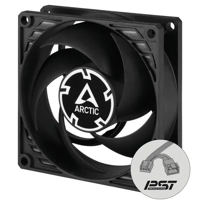 Вентилатор за компютър Arctic P8 PWM PST CO, 80 x 80 x 25 mm, 200–3000 rpm, 4-pin PWM, двусачмен лагер, 12 V, черен